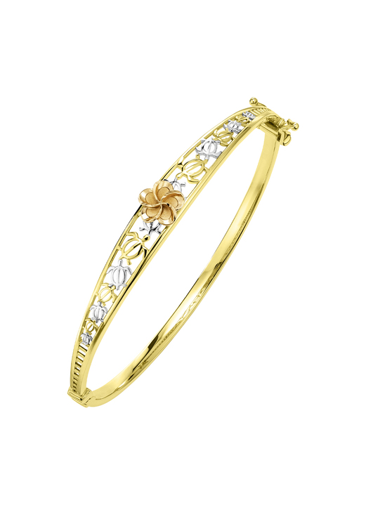 ohne Steine / mit Zirkonia - Tricolor Goldarmreif mit Blumendesign, in Farbe  Ansicht 2