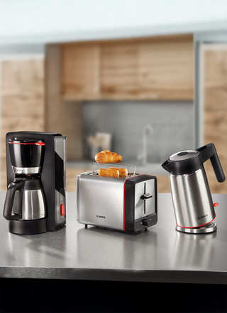 Küchengeräte-Serien - Bosch Frühstücksserie im kompakten Design – Farbe EDELSTAHL Küchengeräte-Serien - Bosch Frühstücksserie im kompakten Design, in Farbe EDELSTAHL, in Ausführung Toaster