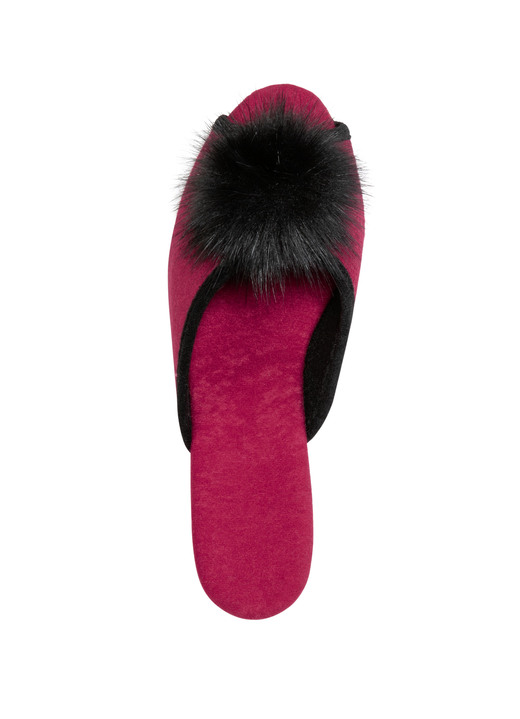 Hausschuhe - ELENA EDEN, schicke Damen-Pantoletten, Weite G, mit Kunstfellpompon, in Größe 036 bis 042, in Farbe ROT Ansicht 2