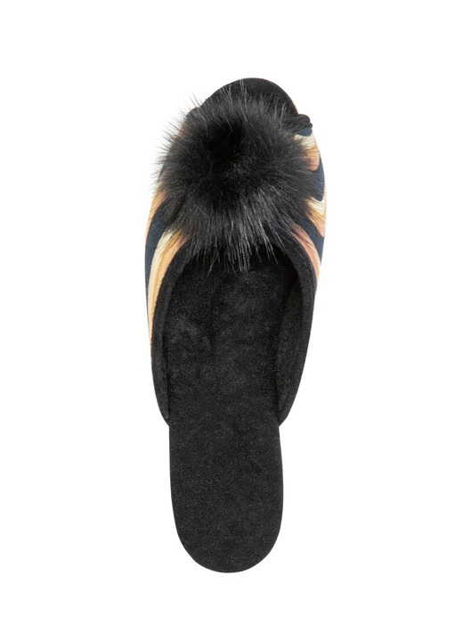 Hausschuhe - ELENA EDEN, schicke Damen-Pantoletten, Weite G, mit Kunstfellpompon, in Größe 036 bis 042, in Farbe SCHWARZ-WEISS Ansicht 10