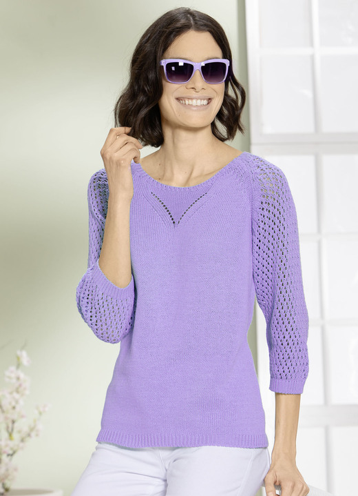Pullover - Pullover mit Ajourmuster, in Größe L(44/46) bis XS(32/34), in Farbe FLIEDER Ansicht 1