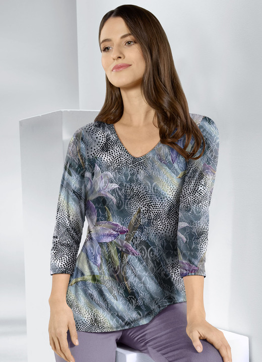 Pullover - Pullover in Feinstrick, in Größe 038 bis 054, in Farbe PETROL-LILA-MULTICOLOR