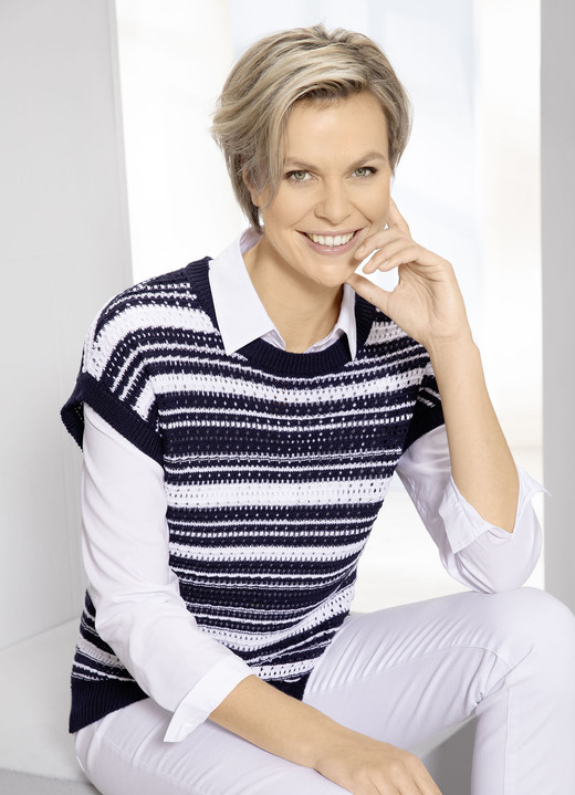 Pullover - Pullunder in Ringeldessin, in Größe 036 bis 052, in Farbe MARINE-WEISS Ansicht 1