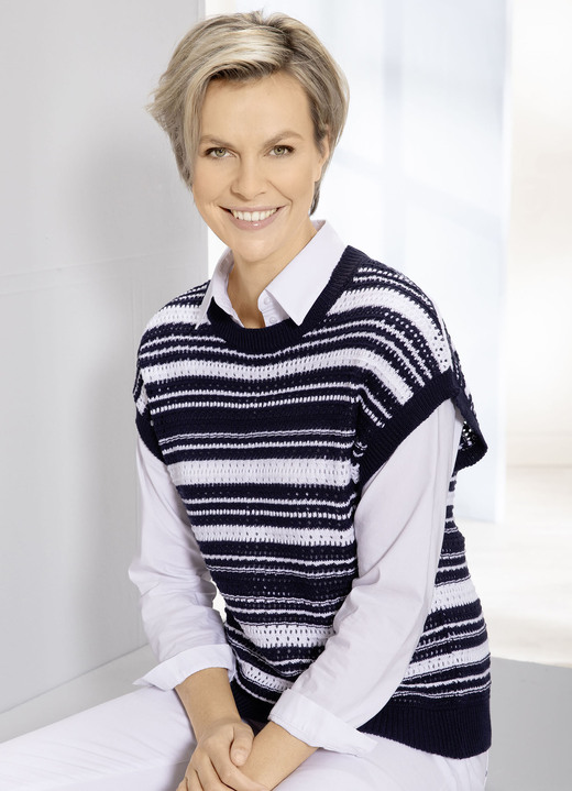 Pullover - Pullunder in Ringeldessin, in Größe 036 bis 052, in Farbe MARINE-WEISS Ansicht 2