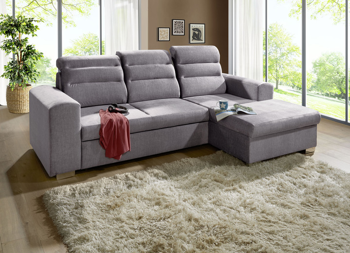 Funktions-Polstermöbel - Polstermöbel mit Bettfunktion und Bettkasten, in Farbe CREME, in Ausführung Polsterecke mit Longchair, 260x155 cm Ansicht 7