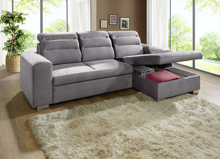 Funktions-Polstermöbel - Polstermöbel mit Bettfunktion und Bettkasten, in Farbe CREME, in Ausführung Polsterecke mit Longchair, 260x155 cm Ansicht 8