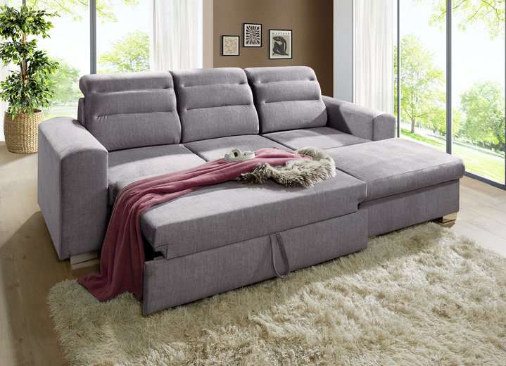 Funktions-Polstermöbel - Polstermöbel mit Bettfunktion und Bettkasten, in Farbe CREME, in Ausführung Polsterecke mit Longchair, 260x155 cm Ansicht 9