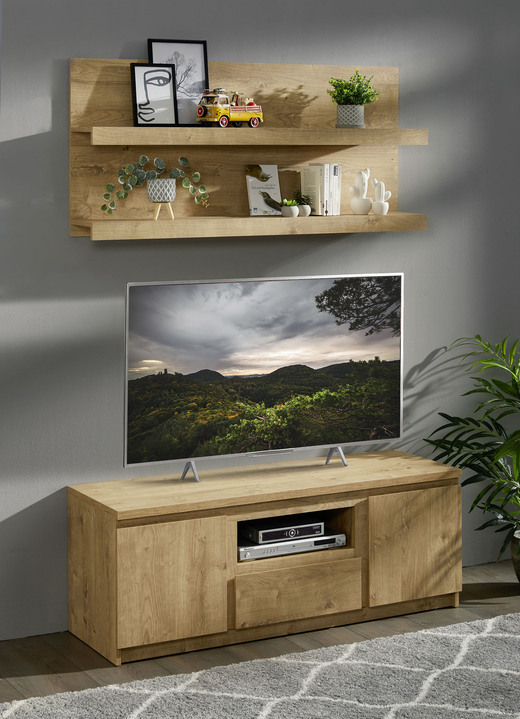 Hifi- &  TV-Möbel - TV-Longboard mit Wandboard, in Farbe EICHE, in Ausführung TV-Longboard, klein Ansicht 1