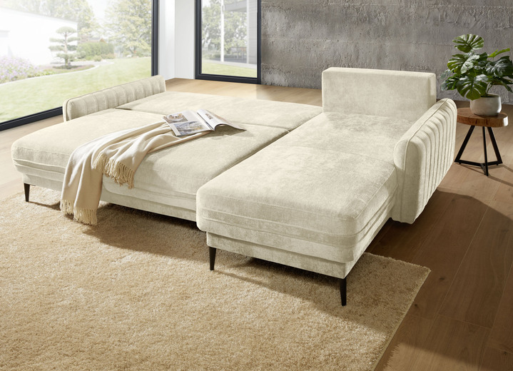 Funktions-Polstermöbel - Polsterecke mit Bettfunktion und Bettkasten, in Farbe CREME Ansicht 2