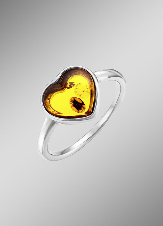 Ringe - Herz-Damenring mit Bernstein, in Größe 160 bis 220, in Farbe  Ansicht 1