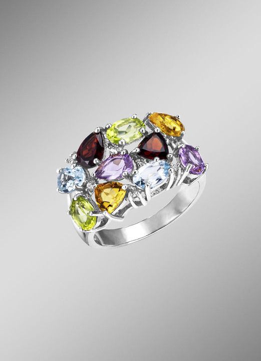Ringe - Eleganz in Silber: Damenring mit Edelsteinen, in Größe 160 bis 220, in Farbe  Ansicht 1