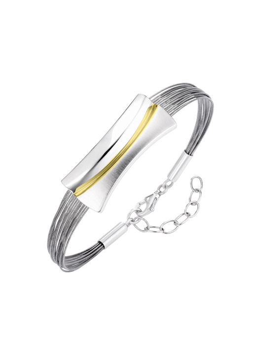 Halsketten & Armbänder - Moderne Garnitur in Bicolor aus Silber 925/- fein und Stahl Ansicht 2 Halsketten & Armbänder - Moderne Garnitur in Bicolor aus Silber 925/- fein und Stahl, in Farbe , in Ausführung Armband Ansicht 2