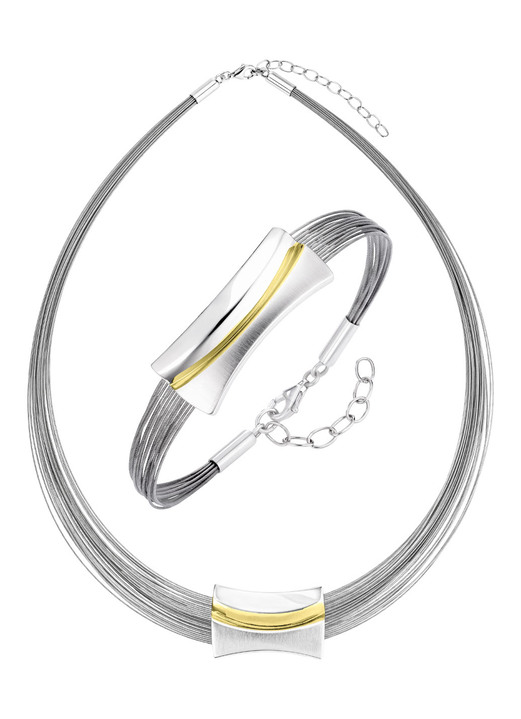 Halsketten & Armbänder - Moderne Garnitur in Bicolor aus Silber 925/- fein und Stahl Ansicht 4 Halsketten & Armbänder - Moderne Garnitur in Bicolor aus Silber 925/- fein und Stahl, in Farbe , in Ausführung Armband Ansicht 4