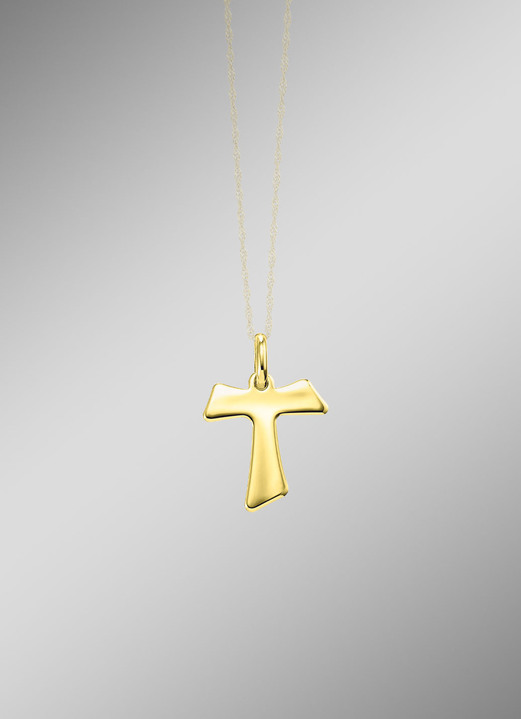 ohne Steine / mit Zirkonia - Eleganz in jeder Hinsicht: Der Kreuz-Tau-Anhänger, in Farbe  Ansicht 1