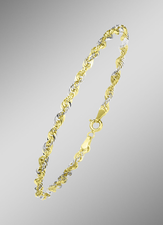 ohne Steine / mit Zirkonia - Stilvolle Kordelketten-Garnitur aus Gold 585/- fein, in Farbe , in Ausführung Armband Ansicht 1