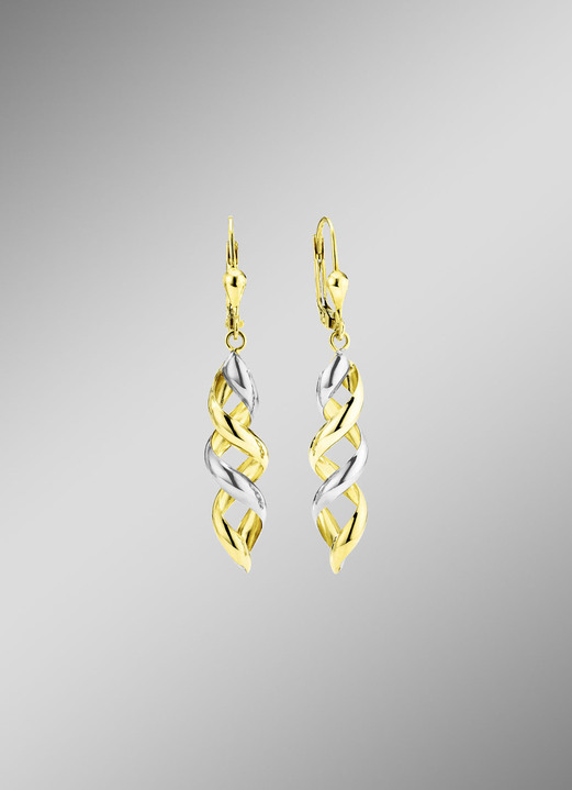 ohne Steine / mit Zirkonia - Eleganz in Bewegung: Bicolor-Ohrringe aus Gold 375/- fein, in Farbe  Ansicht 1