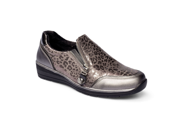 Halbschuhe - Stylischer Halbschuh im Leo-Look, in Größe 036 bis 042, in Farbe ZINNGRAU Ansicht 1