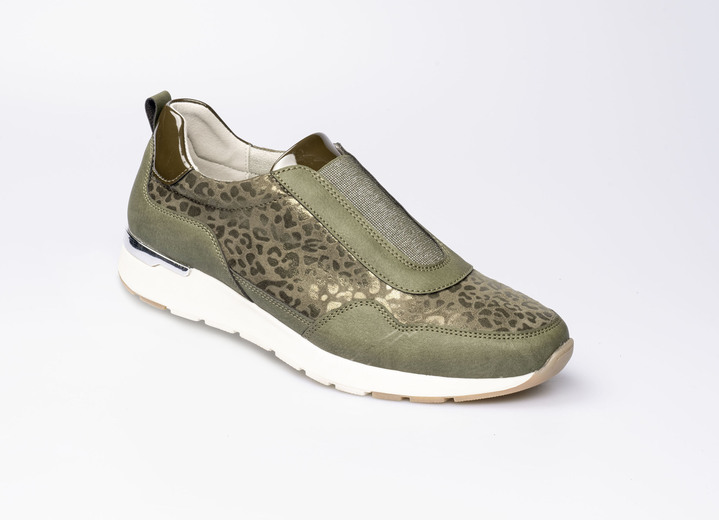 Slipper & Schnürschuhe - Modischer Stretch-Sneaker im Leo-Look, in Größe 036 bis 042, in Farbe GRÜN Ansicht 1
