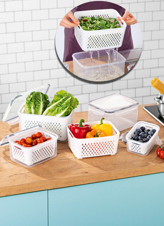 Schüsseln & Behälter - Frischhaltedosen-Set, 12-teilig, mit Abtropfkorb, in Farbe TRANSPARENT – Farbe TRANSPARENT – Ansicht 