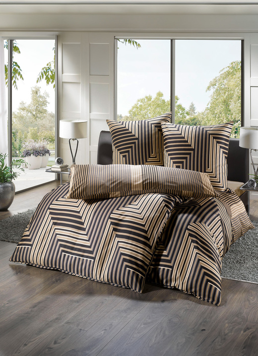 Bettwäschegarnituren - Baumwoll Bettwäsche-Garnitur , in Größe 111 (40/80 cm + 135/200 cm) bis 115 (80/80 cm + 155/220 cm), in Farbe ANTHRAZIT Ansicht 2