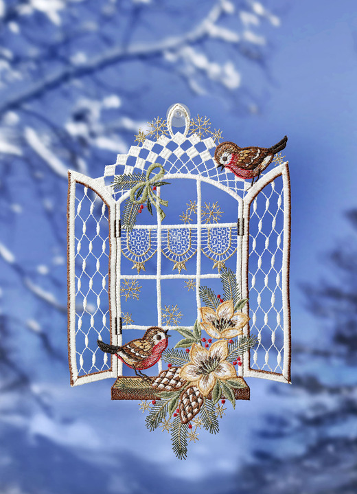 Fensterbilder - Fensterbild aus echter Plauener Spitze, in Farbe BUNT