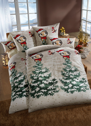 Weihnachten - Soft-Biber Bettwäsche-Garnitur, in Größe 111 (40x80 cm + 135x200 cm) bis 115 (80x80 cm + 155x220 cm), in Farbe MULTICOLOR