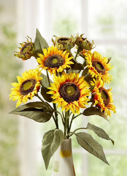 Kunst- & Textilpflanzen - Sonnenblumenzweig, in Farbe GELB-ORANGE