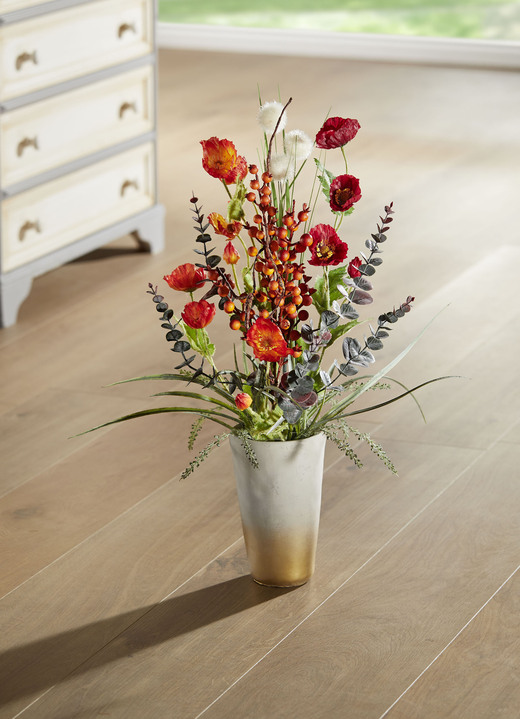 Kunst- & Textilpflanzen - Mohnblumen-Arrangement in Vase, in Farbe ORANGE