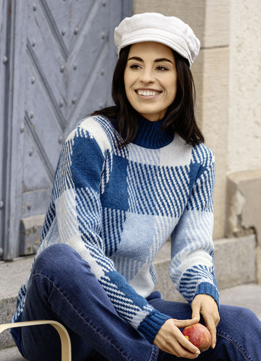 Pullover - Pullover in Jacquard-Dessin Ansicht 3 Pullover - Pullover in Jacquard-Dessin, in Größe L(44/46) bis XS(32/34), in Farbe JEANSBLAU-BLEU-WEISS Ansicht 3
