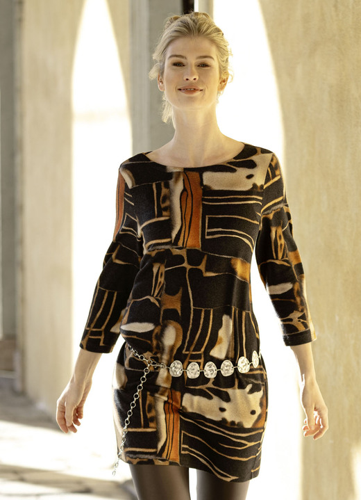 Klaus Modelle - Strick-Tunika in Feinstrick, in Größe L(44/46) bis XXL(52/54), in Farbe SCHWARZ-CAMEL-MULTICOLOR Ansicht 1
