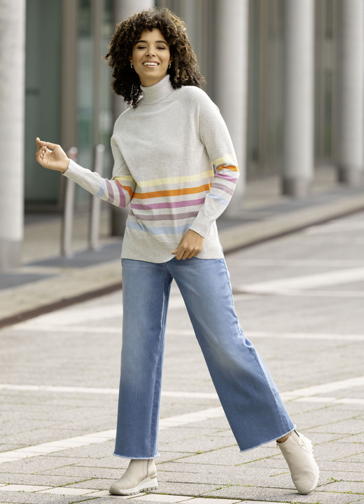 Pullover - Pullover mit Ringeln, in Größe L(44/46) bis XS(32/34), in Farbe HELLGRAU MELIERT-MULTICOLOR Ansicht 3