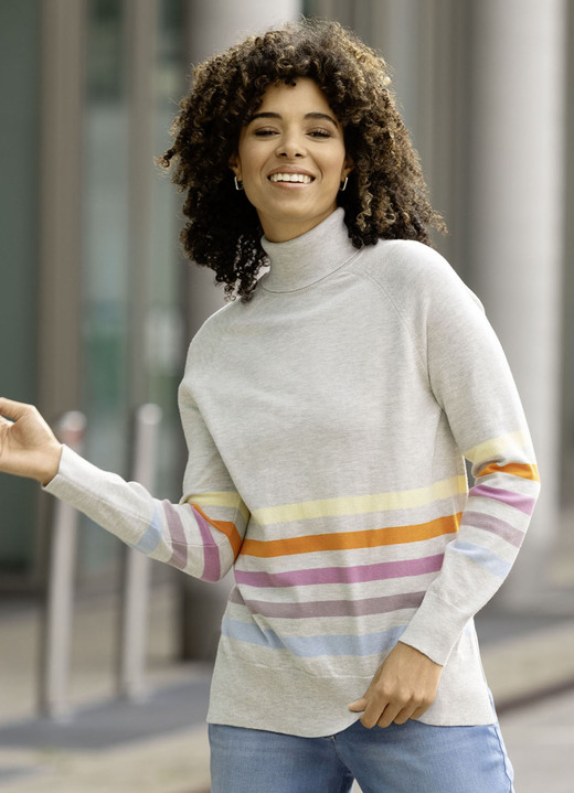 Pullover - Pullover mit Ringeln, in Größe L(44/46) bis XS(32/34), in Farbe HELLGRAU MELIERT-MULTICOLOR Ansicht 2