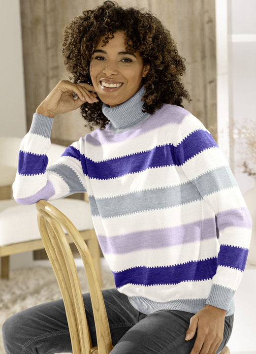 Pullover - Pullover mit Schurwolle Pullover - Pullover mit Schurwolle, in Größe 036 bis 052, in Farbe NATUR-LILA-MULTICOLOR