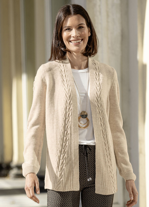 Jacken, Westen & Sets - Strickjacke mit dekorativer Struktur Ansicht 2 Jacken, Westen & Sets - Strickjacke mit dekorativer Struktur, in Größe L(44/46) bis XXL(52/54), in Farbe BEIGE MELIERT Ansicht 2