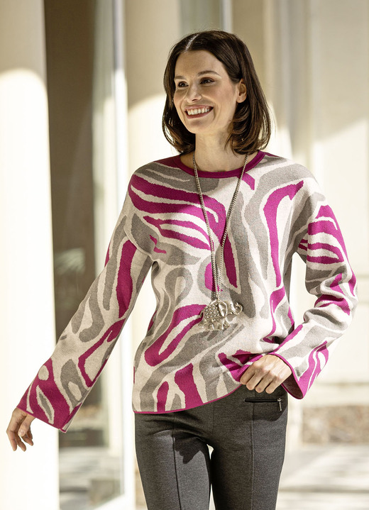 Pullover - Pullover in Jacquard-Dessin Ansicht 1 Pullover - Pullover in Jacquard-Dessin, in Größe 036 bis 052, in Farbe FUCHSIA-GRAU-HELLGRAU Ansicht 1
