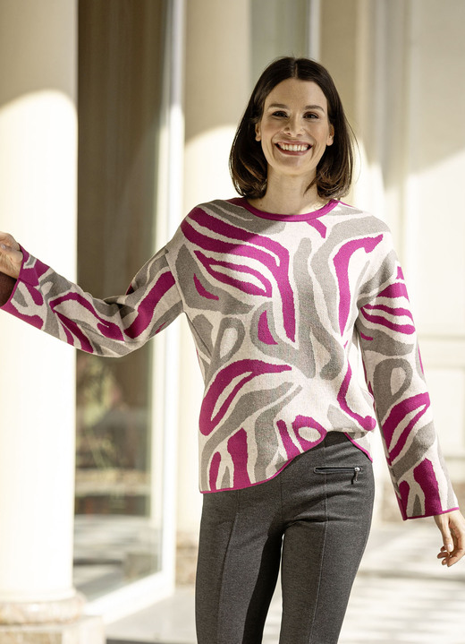 Pullover - Pullover in Jacquard-Dessin Ansicht 2 Pullover - Pullover in Jacquard-Dessin, in Größe 036 bis 052, in Farbe FUCHSIA-GRAU-HELLGRAU Ansicht 2