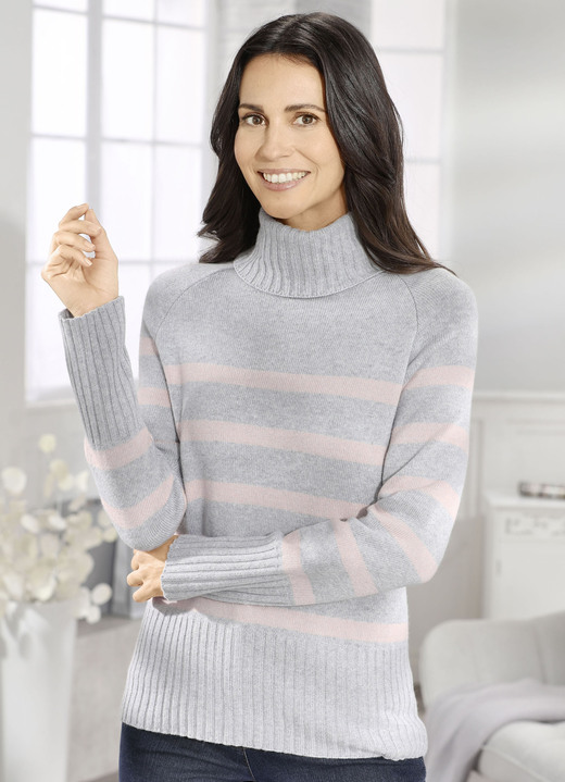 Pullover - Pullover mit Kaschmir , in Größe 036 bis 052, in Farbe GRAU MELIERT-ROSÉ Ansicht 1