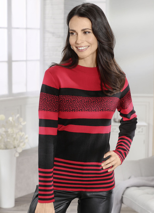 Pullover - Pullover in Streifen-Mustermix, in Größe L(44/46) bis XXL(52/54), in Farbe ROYALBLAU-SCHWARZ Ansicht 3