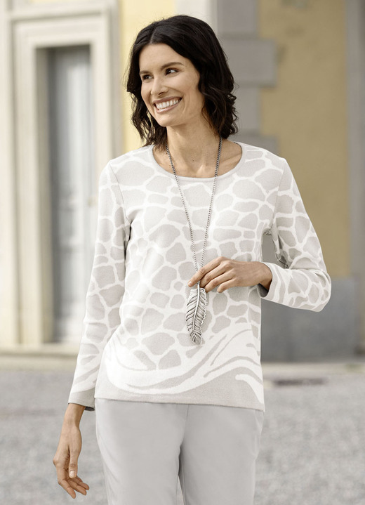 Pullover - Pullover in Jacquard-Dessin Pullover - Pullover in Jacquard-Dessin, in Größe 036 bis 052, in Farbe HELLGRAU-WEISS