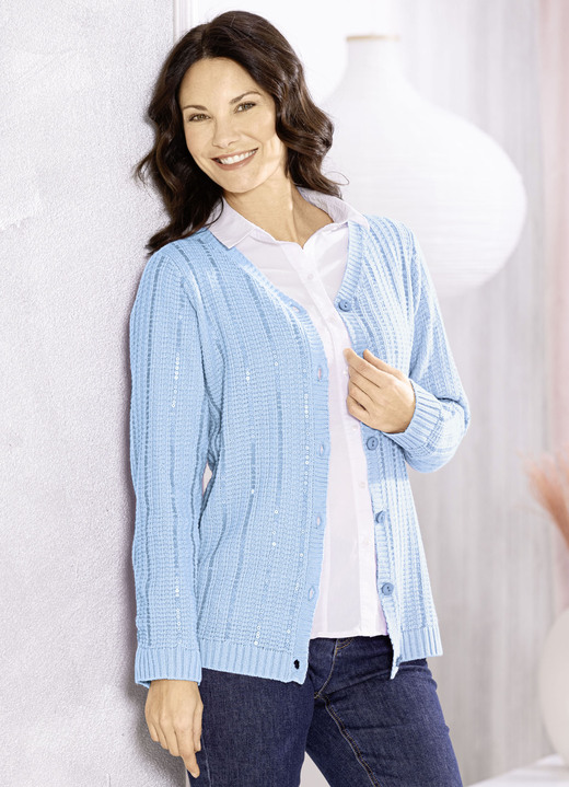 Jacken, Westen & Sets - Strickjacke mit edler Paillettenzier Jacken, Westen & Sets - Strickjacke mit edler Paillettenzier, in Größe 036 bis 052, in Farbe BLEU