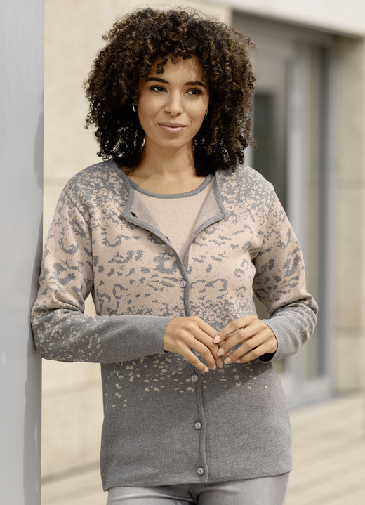 Jacken, Westen & Sets - Strick-Twinset in Jacquard-Dessin Jacken, Westen & Sets - Strick-Twinset in Jacquard-Dessin, in Größe 036 bis 052, in Farbe BEIGE-GRAU