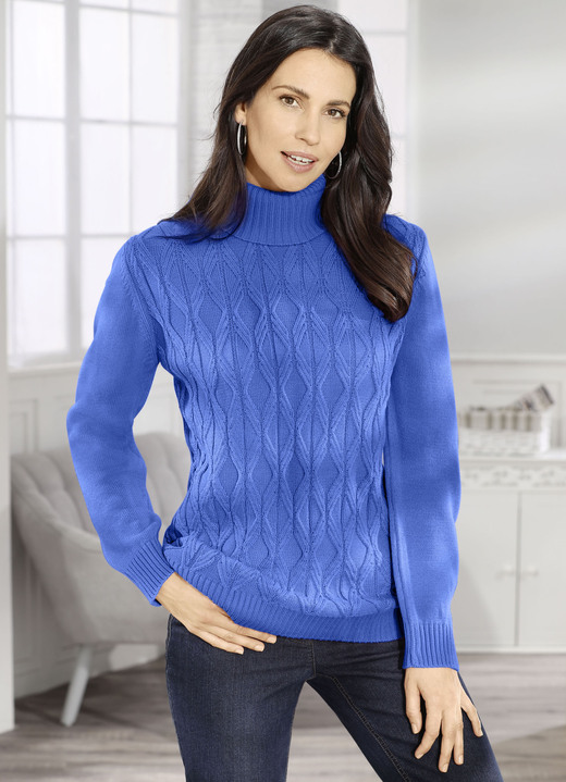 Pullover - Pullover mit Strukturdessin, in Größe L(44/46) bis XXL(52/54), in Farbe MITTELBLAU