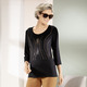 Damenmode - Shirt mit kontrastfarbenen Zierplättchen – Farbe SCHWARZ – Ansicht 1 Damenmode - Shirt mit kontrastfarbenen Zierplättchen, in Größe 038 bis 056, in Farbe SCHWARZ – Farbe SCHWARZ – Ansicht 1