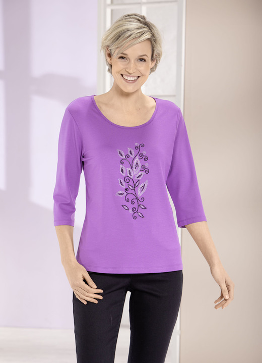 Shirts - Shirt mit Strasssteinen in 2 Farben, in Größe 036 bis 052, in Farbe LILA Ansicht 2