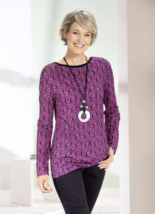 Shirts - Shirt mit U-Boot-Ausschnitt, in Größe 038 bis 054, in Farbe FUCHSIA-SCHWARZ Ansicht 2