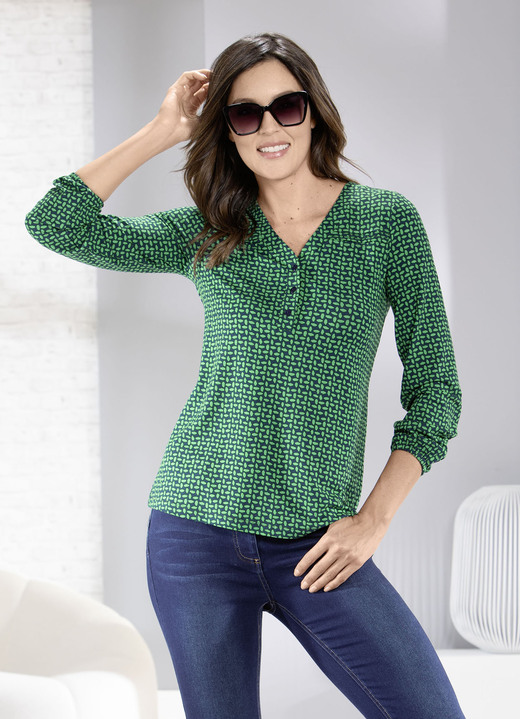 Shirts - Sportives Shirt mit Biesenzier Ansicht 4 Shirts - Sportives Shirt mit Biesenzier, in Größe 036 bis 052, in Farbe GRÜN-MARINE Ansicht 4