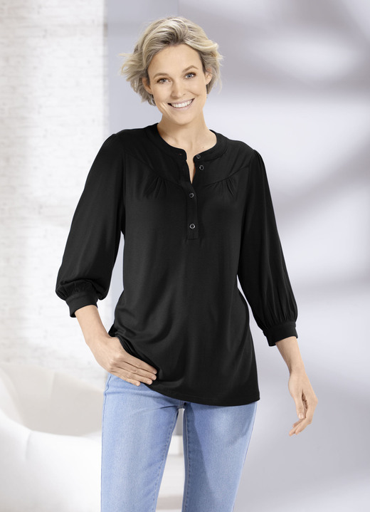 Shirts - Shirt mit kurzer Knopfleiste in 2 Farben, in Größe 036 bis 048, in Farbe ROYALBLAU Ansicht 3