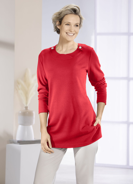 Shirts - Sweatshirt mit Zierknöpfen in 2 Farben, in Größe 040 bis 054, in Farbe ROT Ansicht 1
