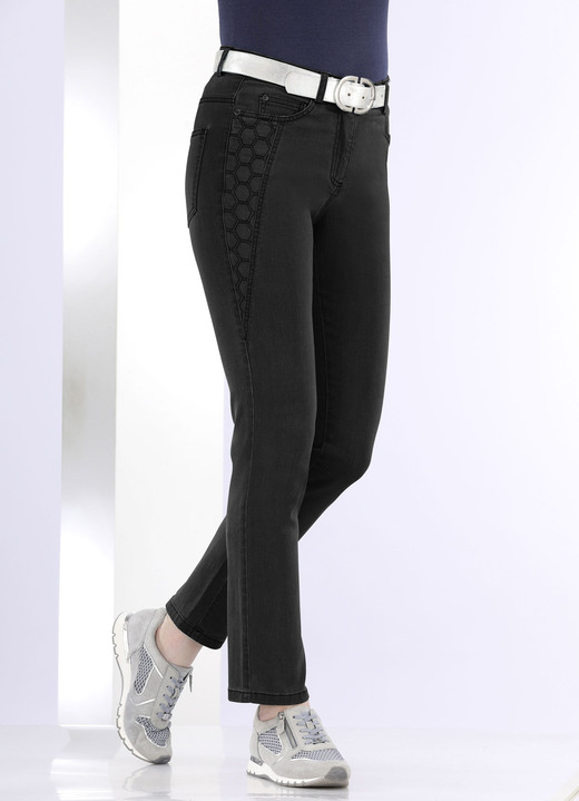 Hosen - Jeans mit schöner Stickerei, in Größe 018 bis 052, in Farbe JEANSBLAU Ansicht 6