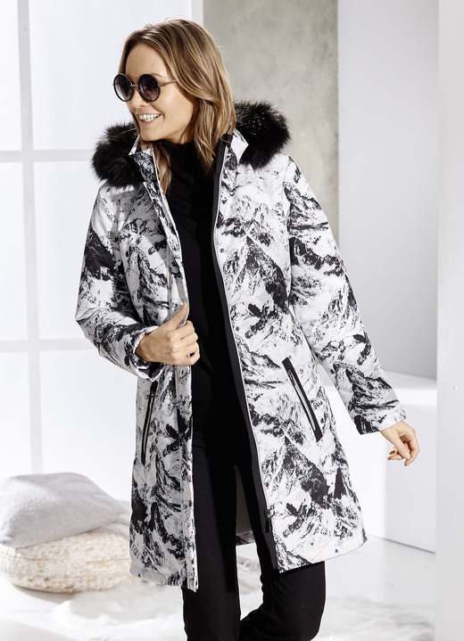 Jacken, Mäntel, Blazer - Kurzmantel mit abnehmbarer Kapuze Ansicht 3 Jacken, Mäntel, Blazer - Kurzmantel mit abnehmbarer Kapuze, in Größe 036 bis 054, in Farbe WEISS-SCHWARZ Ansicht 3